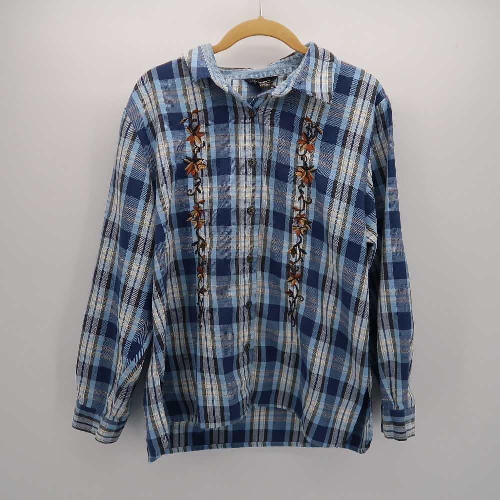 T & Company Flower Embroidered Button Front Shirt